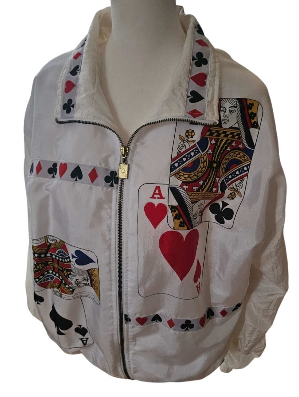 Vintage 90s Grannycore Novelty Poker Nylon Windbreaker Jacket Cards Medium Vegas - Picture 16 of 16